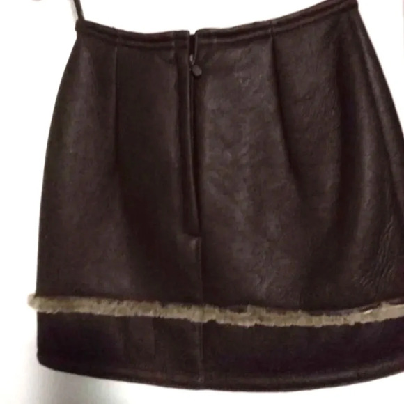 Hide Society Genuine Sheepskin Shearling Leather Mini SkirT Brown Luxury S - Picture 2 of 5
